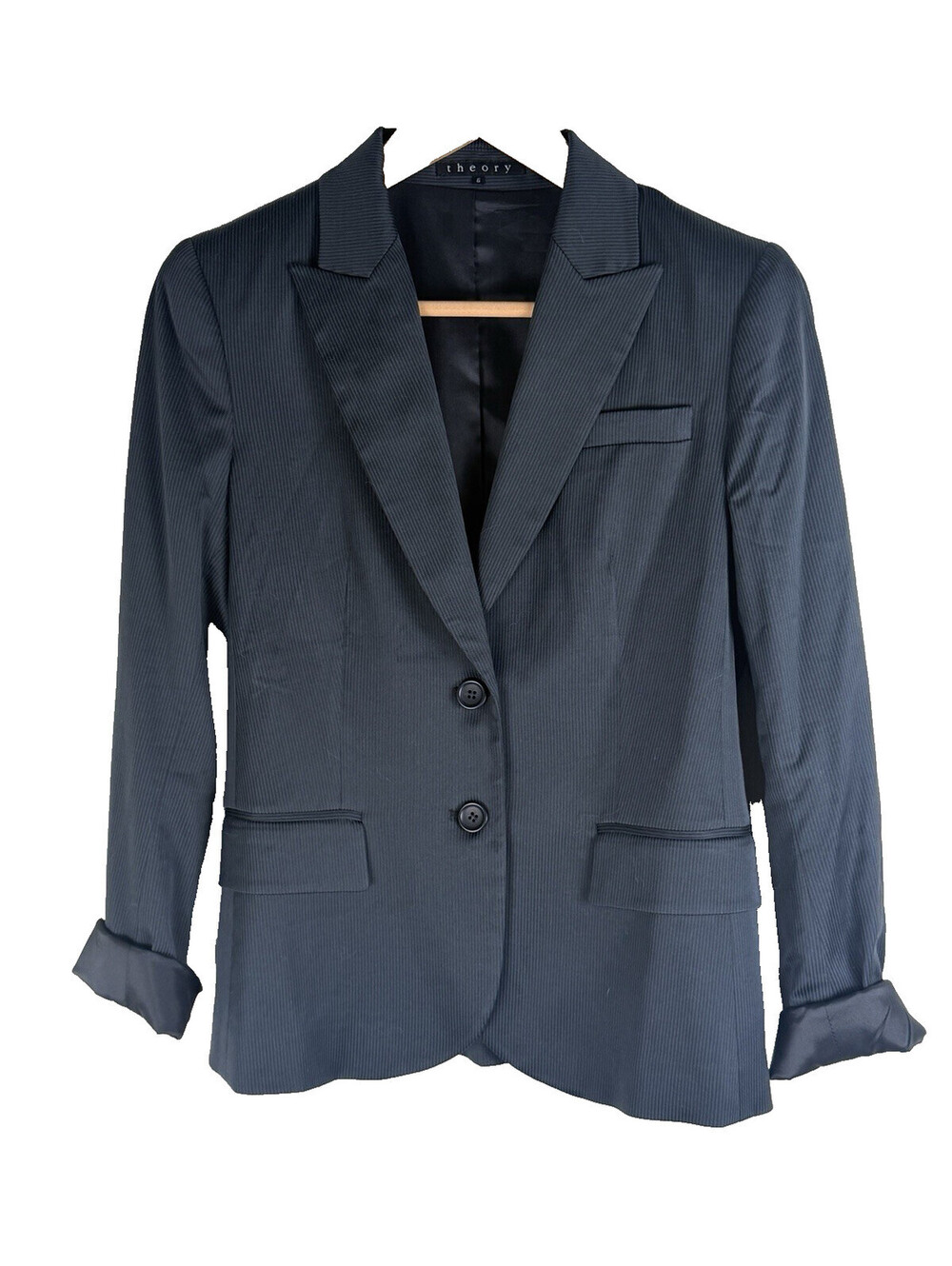 THEORY Classic Carissa Women’s Size 6 Black Pinstripe Wool Blend Blazer Career